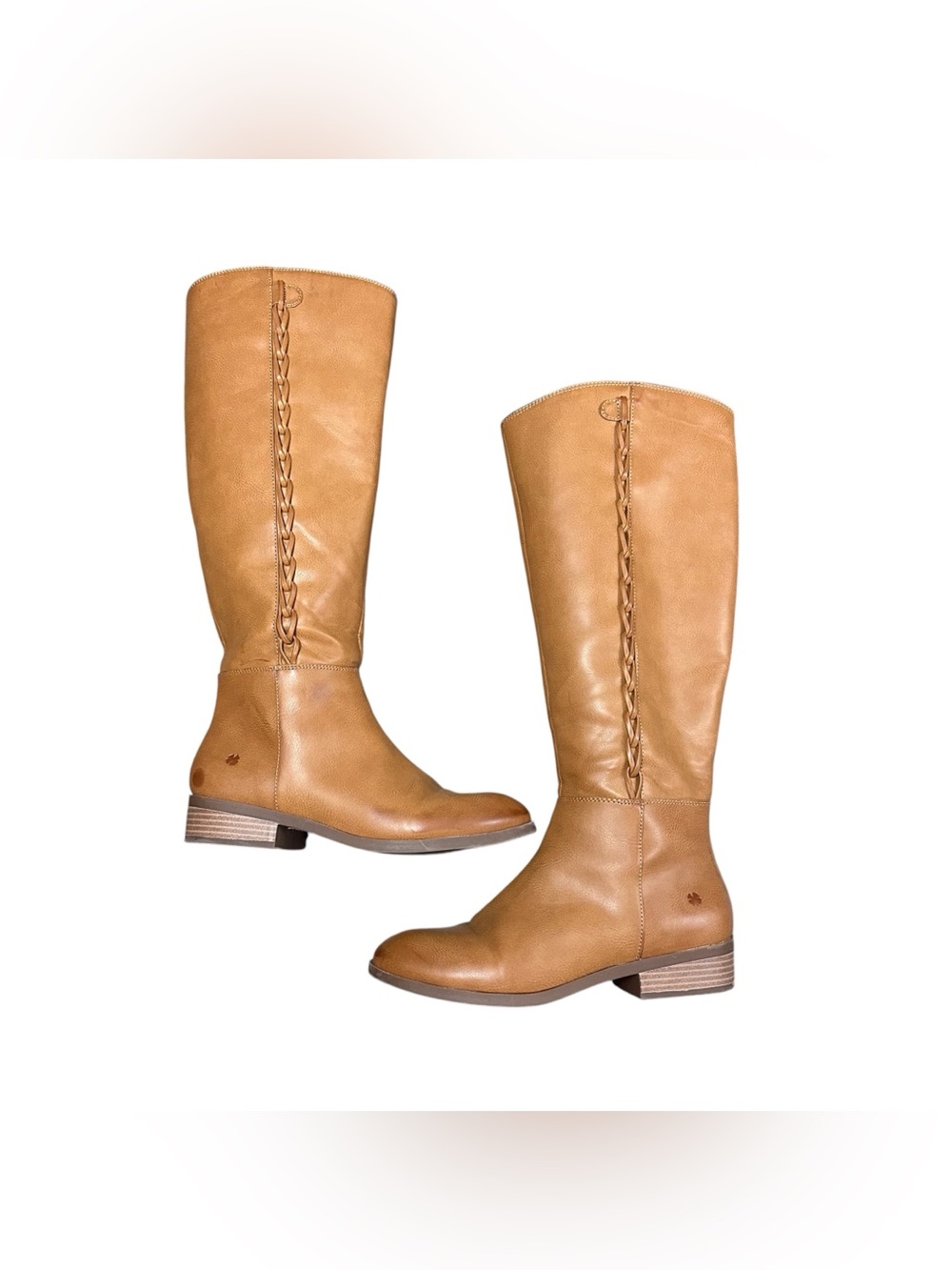 Lucky Brand Womens 8M Tan Tall Riding Boots Braided Side Zip Knee High